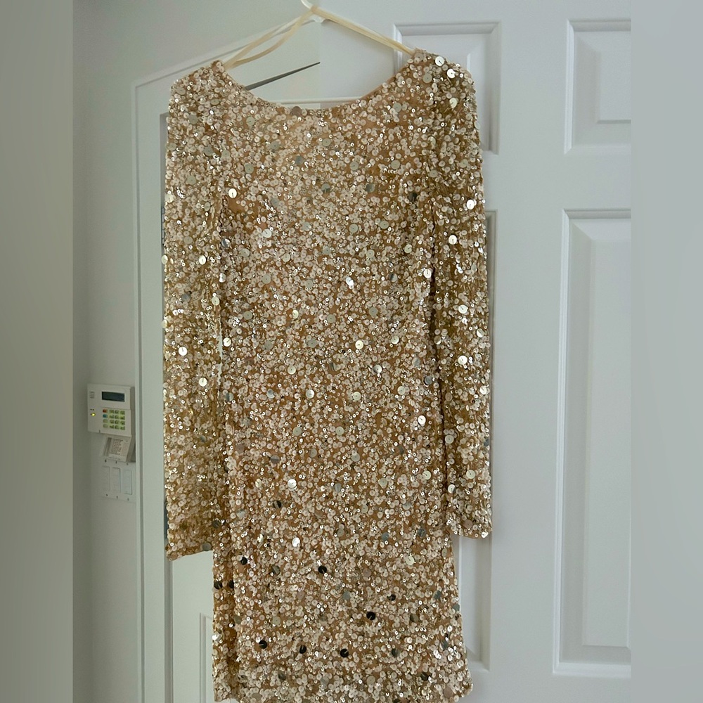 Gold and White Sequin Dress, long sleeve